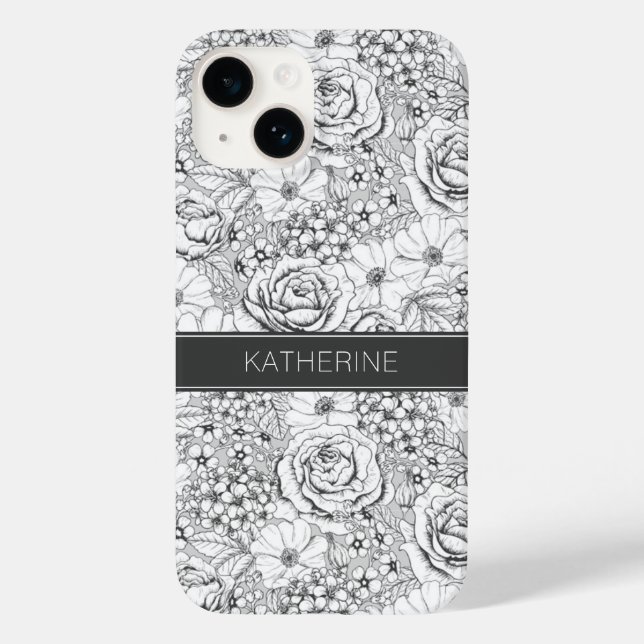 B&W Flower Garden Rose Pattern Case-Mate iPhone Case (Back)