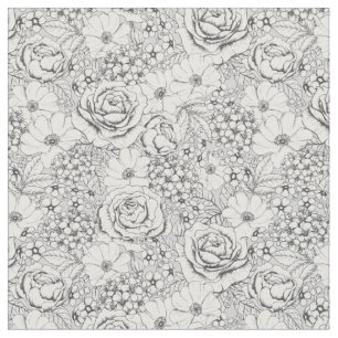 B&W Flower Garden Rose Pattern Fabric