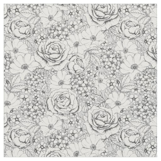 B&W Flower Garden Rose Pattern Fabric
