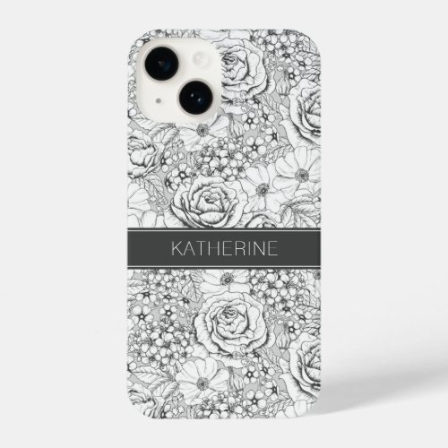 BW Flower Garden Rose Pattern iPhone 14 Case