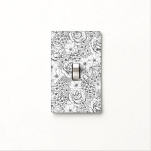 B&W Flower Garden Rose Pattern Light Switch Cover