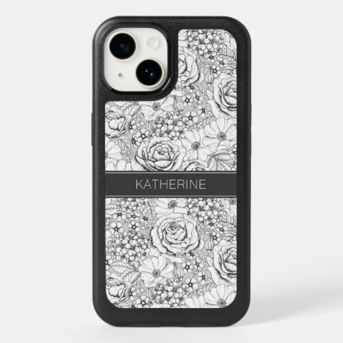 BW Flower Garden Rose Pattern OtterBox iPhone 14 Case