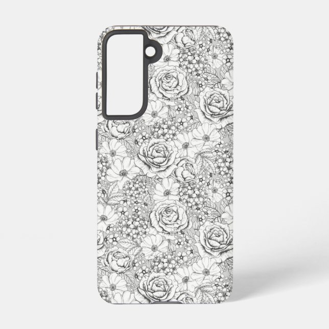 B&W Flower Garden Rose Pattern Samsung Galaxy Case (Back)