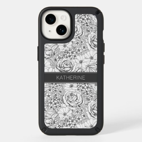 BW Flower Garden Rose Pattern Speck iPhone 14 Case