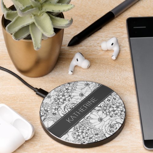 BW Flower Garden Rose Pattern Wireless Charger