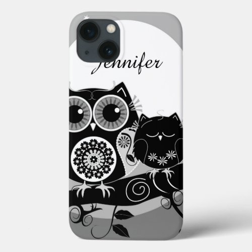 BW flower power owl sleepy Baby  custom Name iPhone 13 Case