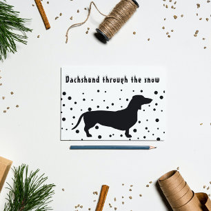 B&W Funny Dachshund Through The Snow Holiday Card