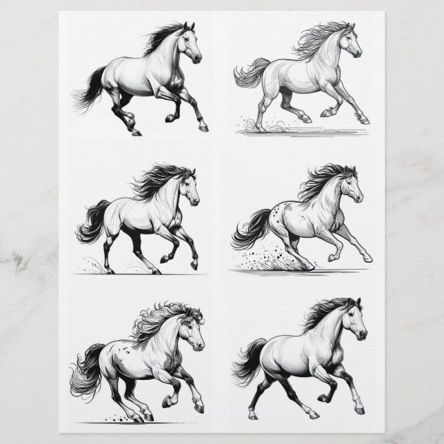 B&W Galloping Horse Line Art Drawings (Front)