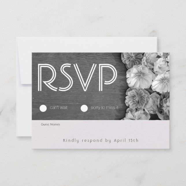 B & W Garden Hellebore Wood RSVP Card (Front)