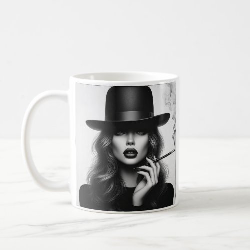 BW Girl with Bowler Hat with cigarette holder Coffee Mug