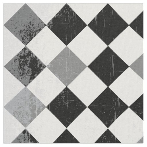 B&W Grunge Checkered Pattern Fabric