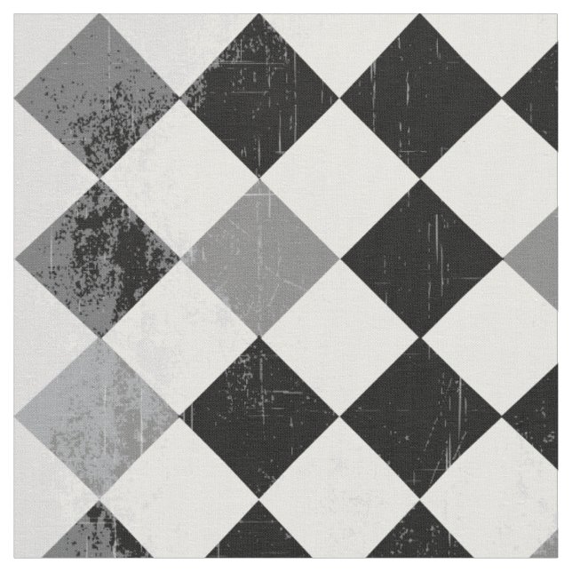 B&W Grunge Checkered Pattern Fabric (Close Up)