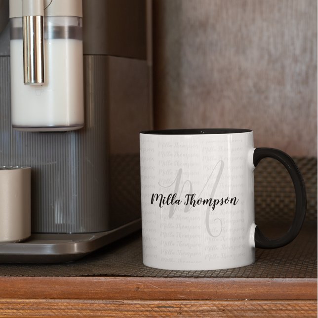 b/w handwritten name/initial . monogram . modern mug (stylish monogram design)