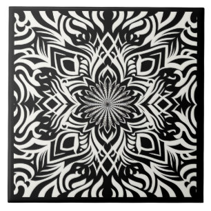 B&W Harmony (with border) Ceramic Tile