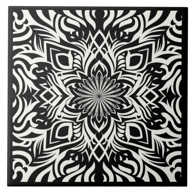 B&W Harmony (with border) Ceramic Tile (Front)
