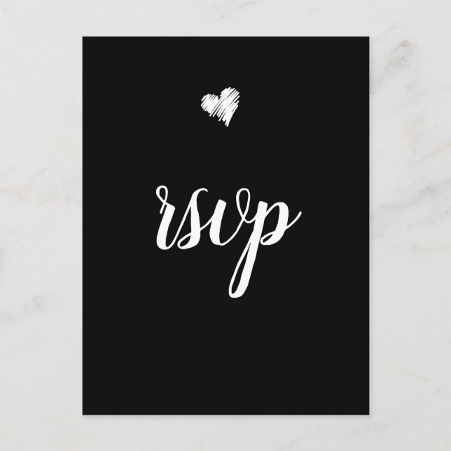 B&W heart wedding rsvp postcards (Front)