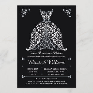 B & W Here Comes the Bride! Bridal Shower Invitation