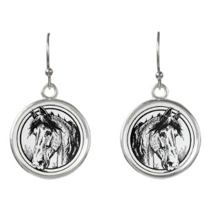 B/W Horse Head Earrings