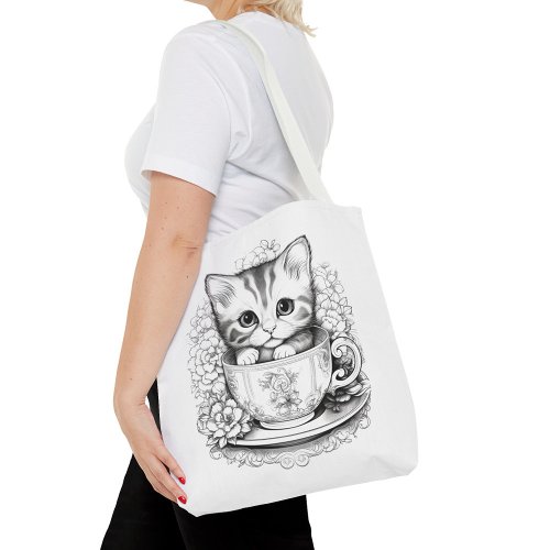 BW Kitten in a Tea Cup Tote