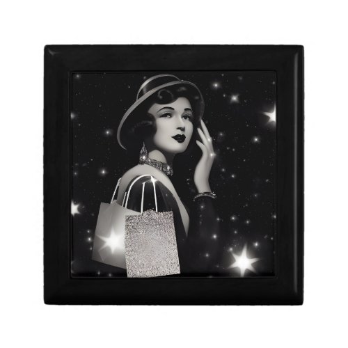 BW Lady with Hat  Shopping Bags Gift Box