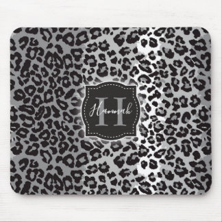 B & W Leopard Pattern w/ Custom Monogram & Name Mouse Pad