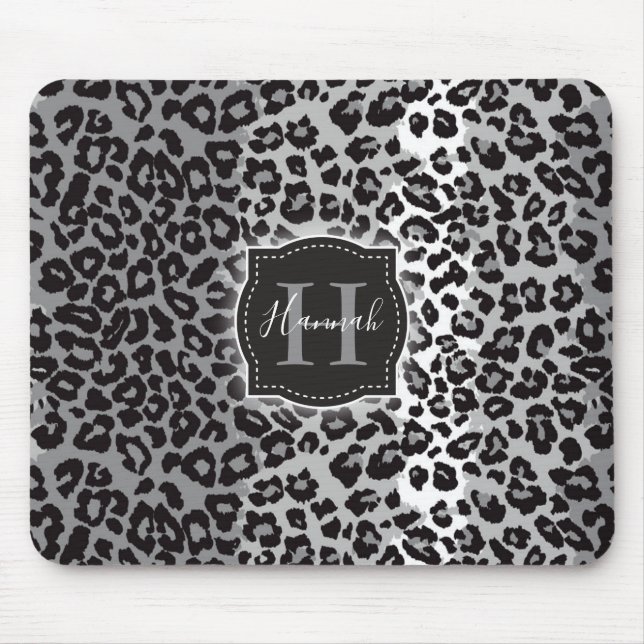 B & W Leopard Pattern w/ Custom Monogram & Name Mouse Pad (Front)