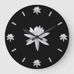B/W Lily Lotus Art Cool Trendy Unique Large Clock