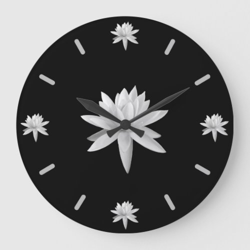 BW Lily Lotus Art Cool Trendy Unique Large Clock