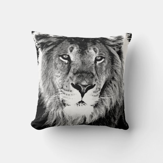 B&W Lion Face American MoJo Pillow (Front)