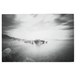 B&W long exposure of a beach in Rabac, Croatia Metal Print