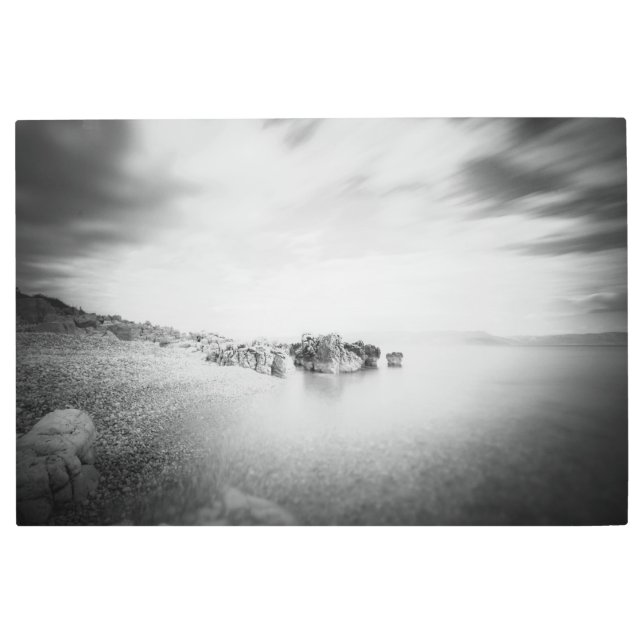 B&W long exposure of a beach in Rabac, Croatia Metal Print (Front)