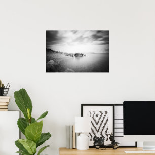 B&W long exposure of a beach in Rabac, Croatia Poster