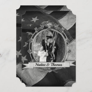 B&W Military Patriotic Flag with Photograph Invitation