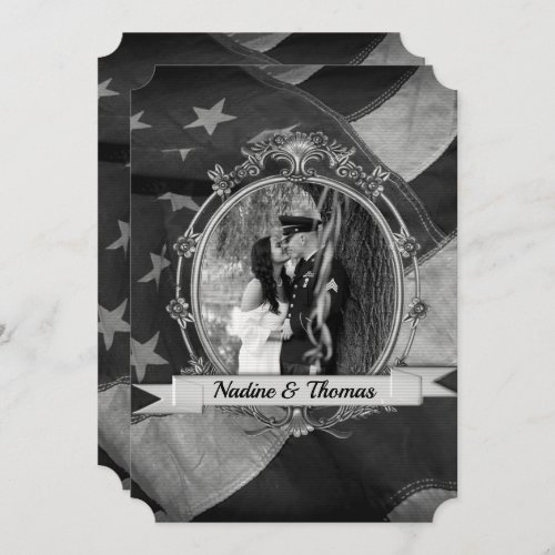 BW Military Patriotic Flag with Photograph Invitation