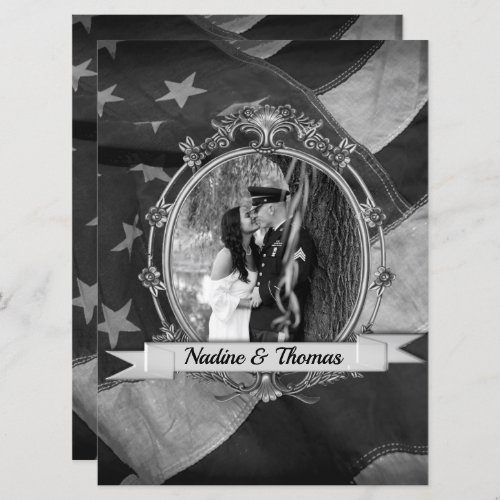 BW Military Wedding Invitation with Photograph