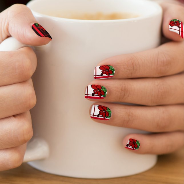 B&W Mix Red Hibiscus Short Nail Art  (Insitu - Mug)