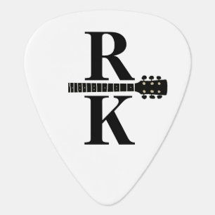 b/w Modern 2-black-initials Monogram White Guitar Pick