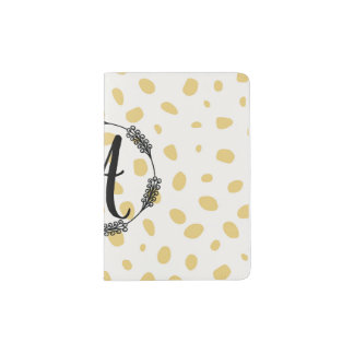 B&W Monogram Wreath Flower Circle Frame Passport Holder