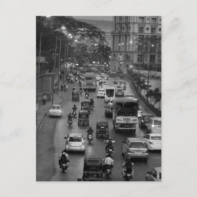B&W Mumbai street Postcard (Front)