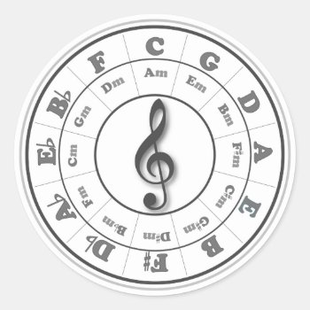 B&w Musical Circle Of Fifths Classic Round Sticker by chmayer at Zazzle