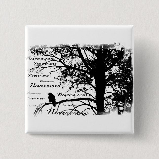 B&W Nevermore Raven Silhouette Button (Front)