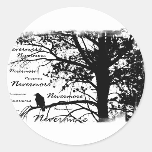BW Nevermore Raven Silhouette Classic Round Sticker