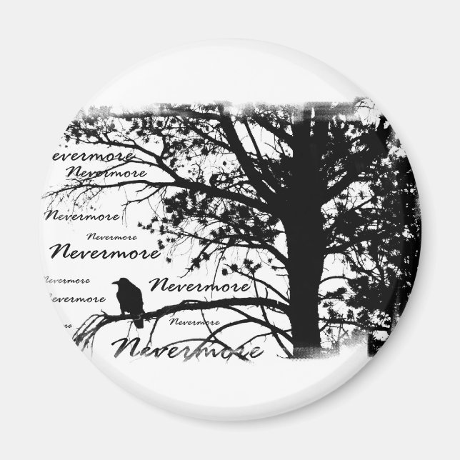 B&W Nevermore Raven Silhouette Magnet (Front)
