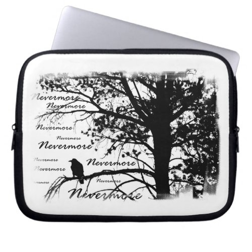 BW Nevermore Raven Tree Silhouette _ EA Poe Laptop Sleeve