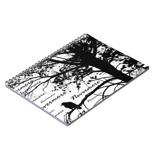 B&W Nevermore Raven Tree Silhouette - E.A. Poe Notebook (Left Side)