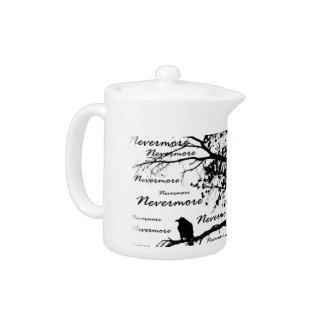 B&W Nevermore Raven Tree Silhouette - E.A. Poe Teapot