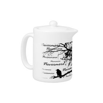 B&w Nevermore Raven Tree Silhouette - E.a. Poe Teapot by VoXeeD at Zazzle