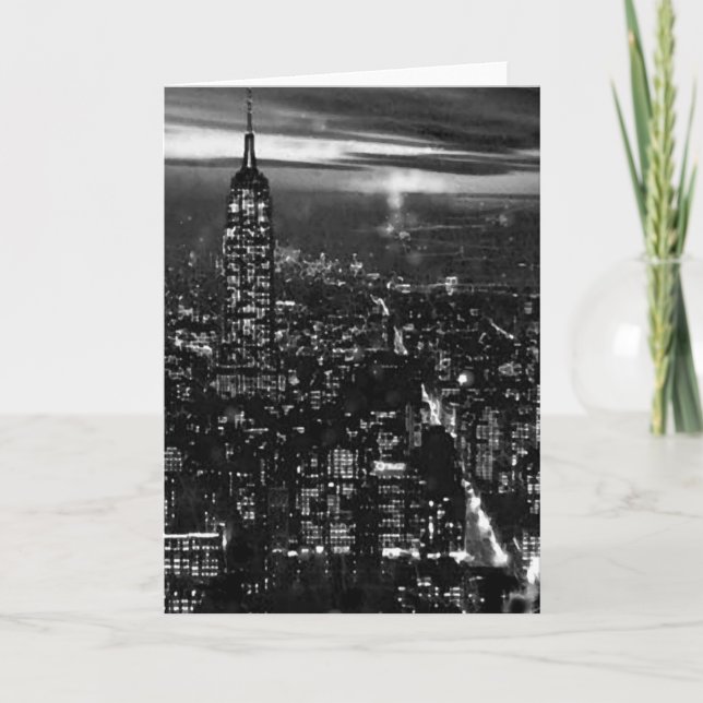 B&W New York City at Night Card (Front)