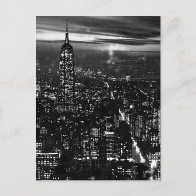 B&W New York City at Night Postcard (Front)