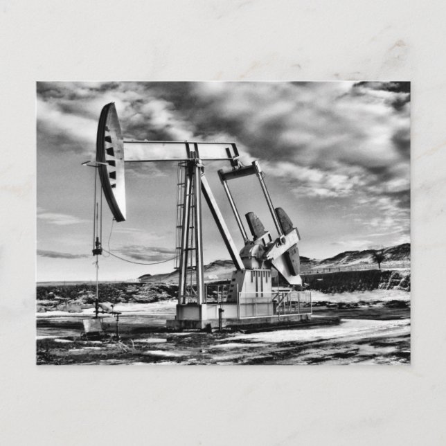B/W Oil Well Pumping Unit Postcard (Front)